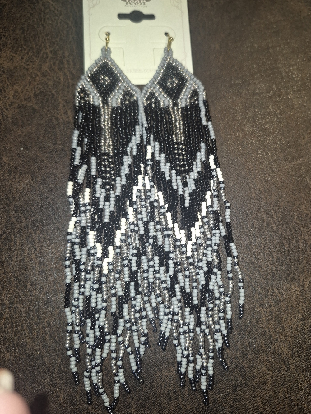 ICON Black & Gray Beaded Fringe Earrings